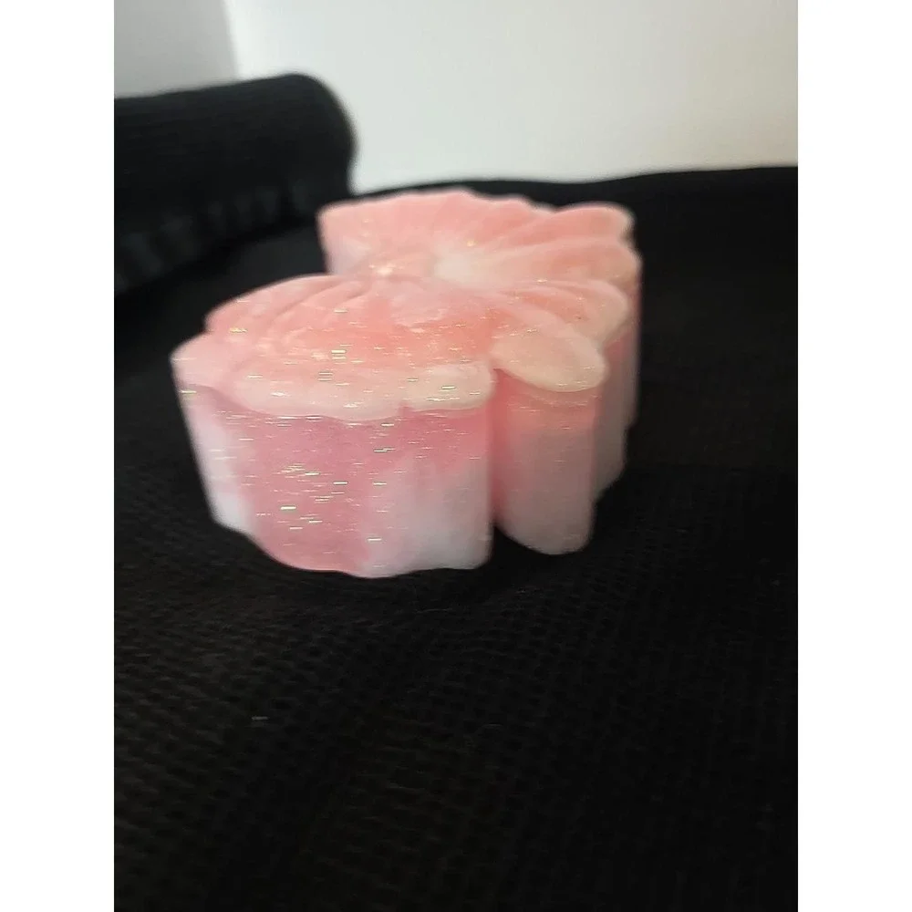 Handmade Resin Bow Shaped Trinket Box With Lid  Pink And White Glitter‎ 767